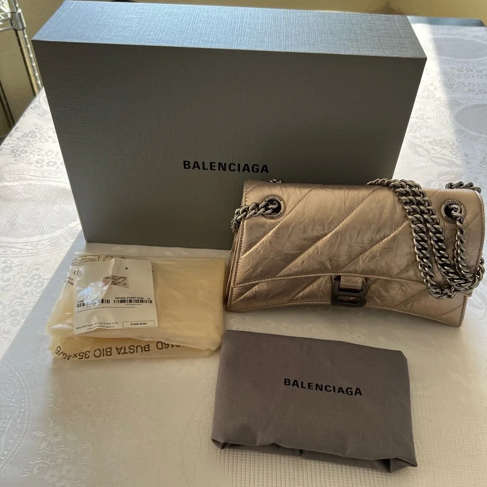 Balenciaga lamb skin Crush Small Chain Bag Metallized Quilted NWB Made In Italy